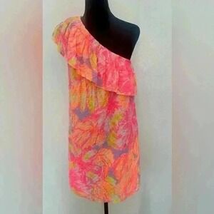 Lilly Pulitzer One Shoulder Ruffle Tropical Print Maxi Dress sz small